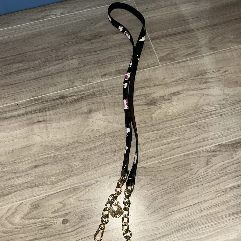 Juicy Couture Black Patent Leather Purse Strap Gold Chain Medallion Charm Handle